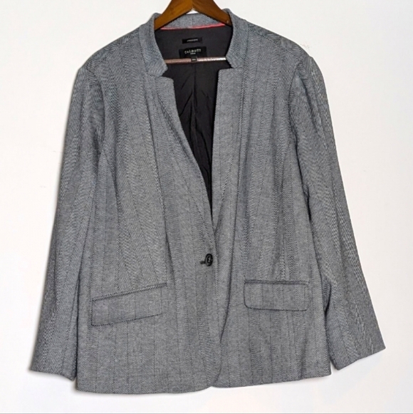 Talbots Aberdeen Herringbone Knit Blazer Jacket Cotton Blend One Button‎ 22 - Picture 2 of 8